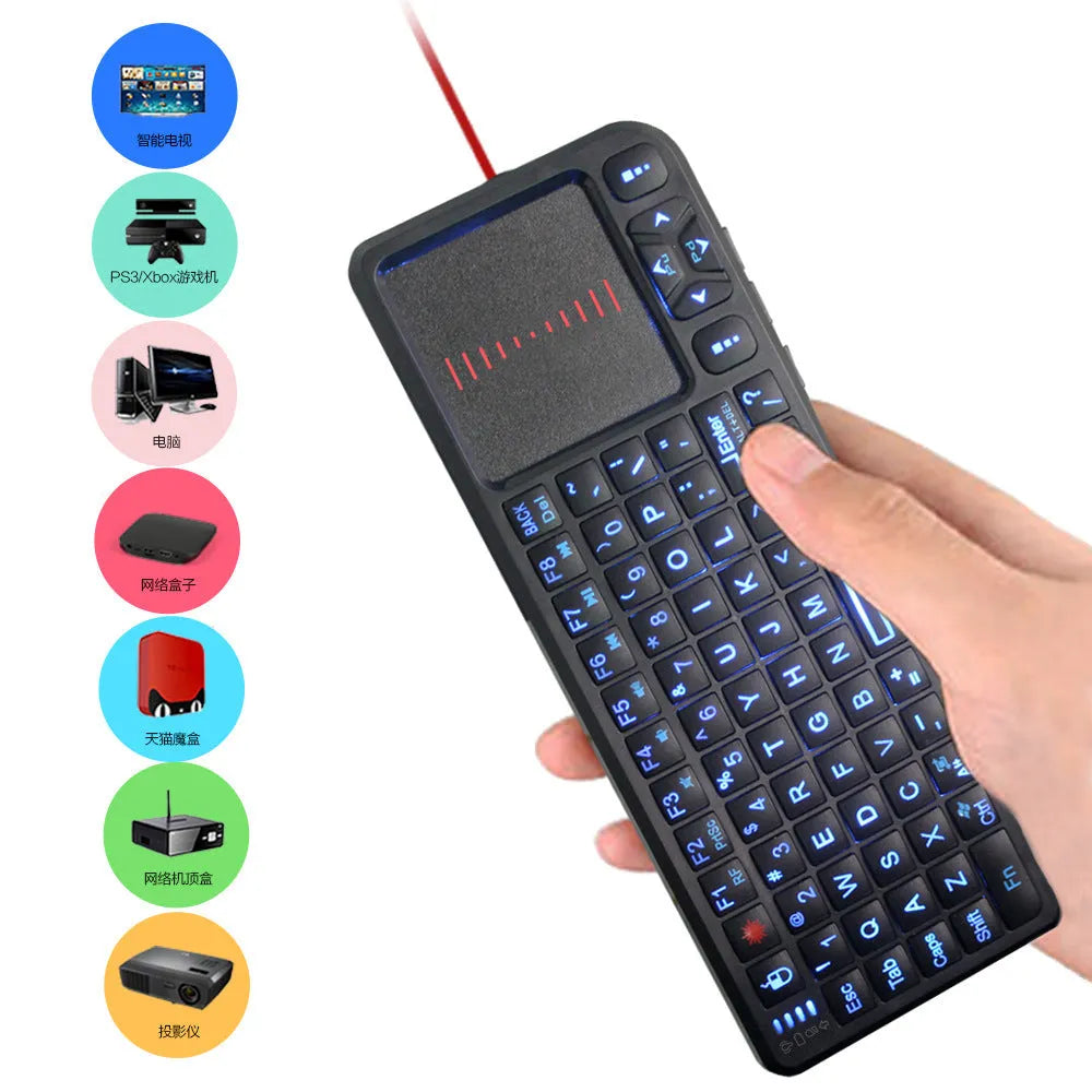 Black wireless mini keyboard with touch screen for computer control
