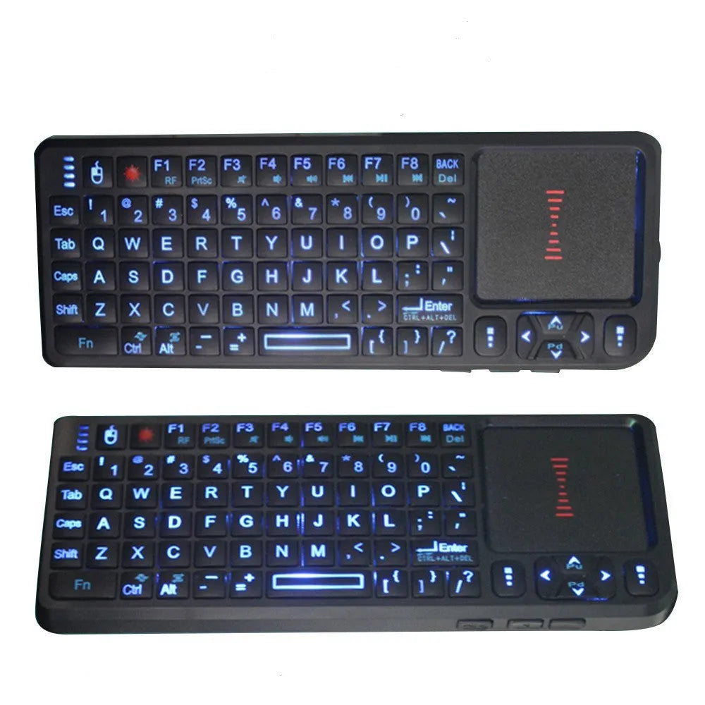 Black wireless mini keyboard with touch screen for computer control