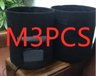 Non-woven breathable potato plant growth bag with side window and double handles in black colour