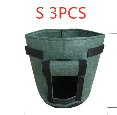 Non-woven breathable potato plant growth bag with side window and double handles in black colour