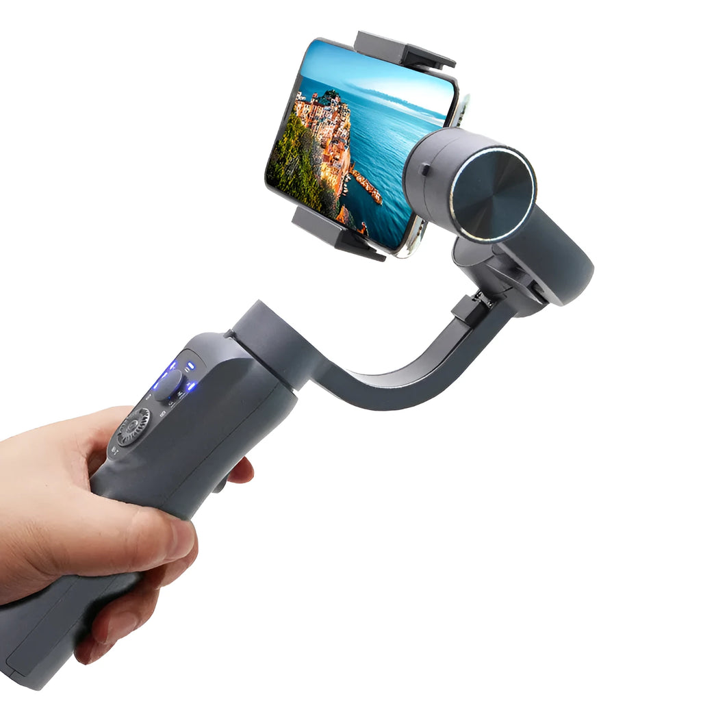 Mobile phone three-axis stabilizer gimbal with plastic construction and tripod attachment
