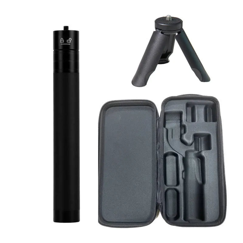 Mobile phone three-axis stabilizer gimbal with plastic construction and tripod attachment