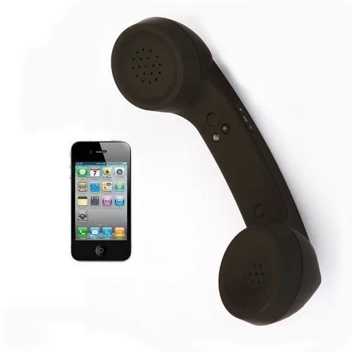 Bluetooth wireless retro microphone headset in black showing hanging ear design and microphone