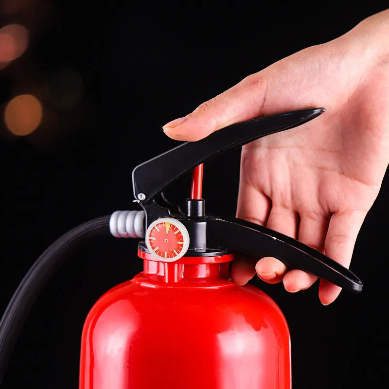 2L acrylic fire extinguisher-shaped wine dispenser with hand-press pump on a table