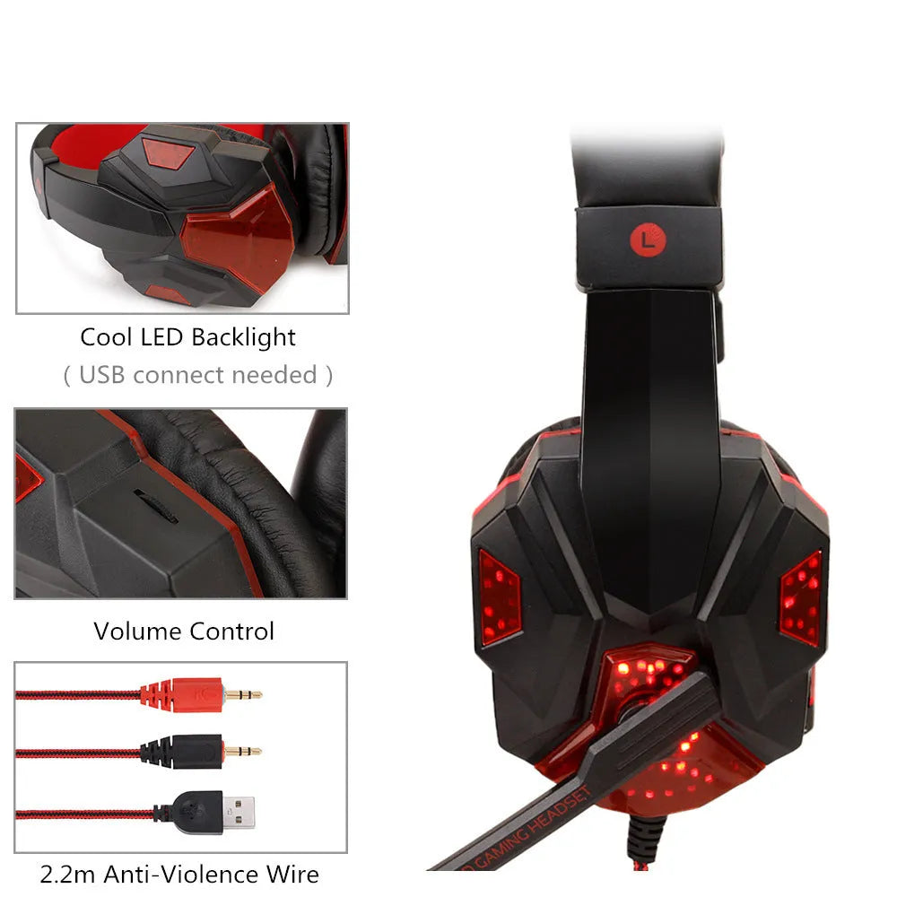 Wired gaming headset with braided cable and leather ear pads in black and red colour option