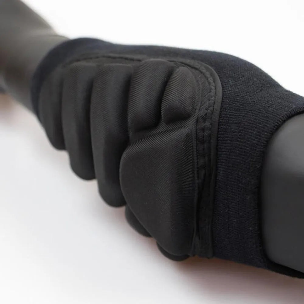Black thickened sponge elbow pads with nylon and spandex build, featuring size options S, M, L, XL for sports and military training