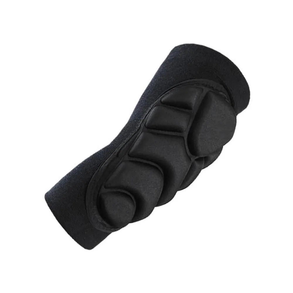 Black thickened sponge elbow pads with nylon and spandex build, featuring size options S, M, L, XL for sports and military training