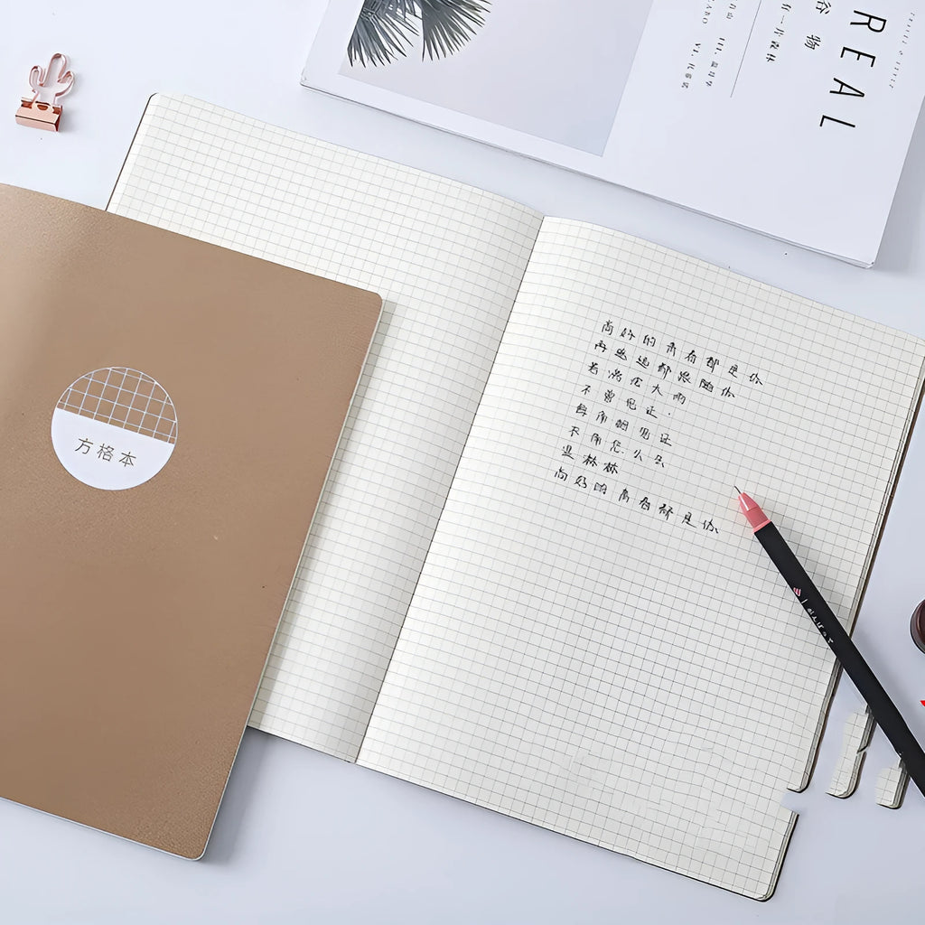 B5 soft cover grid notebook set with retro style, 2 pack or 4 pack available.