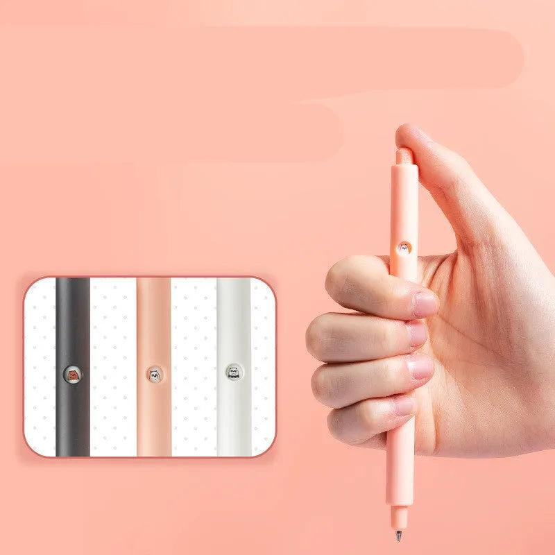 MINISO Bare Bear cartoon design press gel pen with 0.5mm tip in black, pink, and white colours