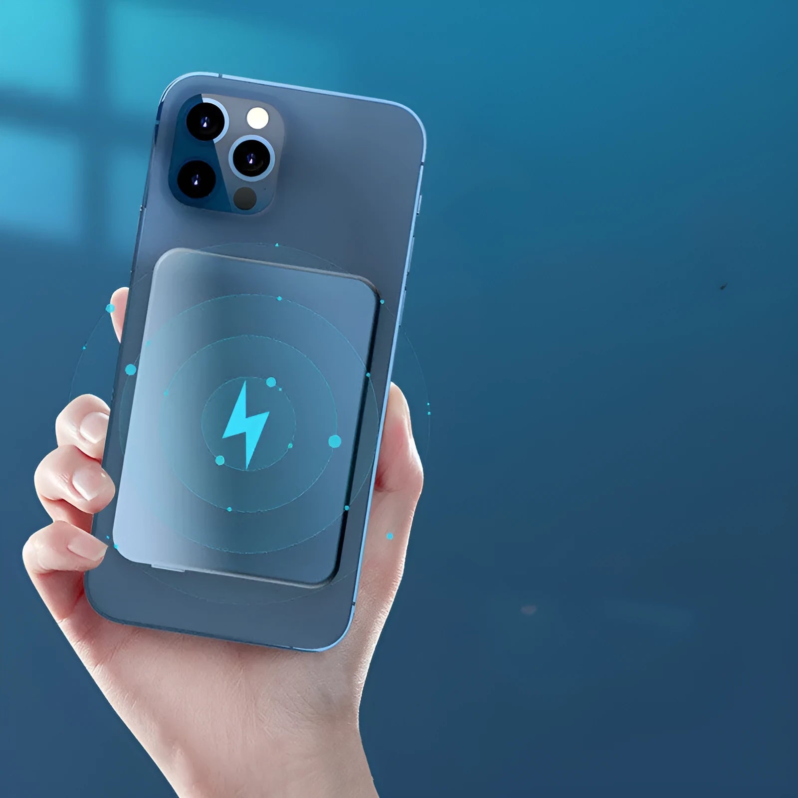 Silver aluminium Apple wireless magnetic power bank showing USB-C port and dimensions.