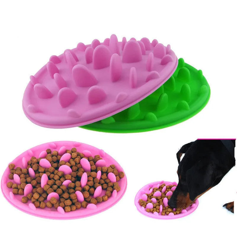 Silicone pet slow food bowl in blue colour anti-choke design for dogs