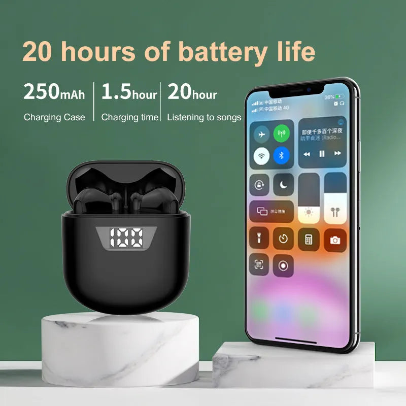 P66TWS Bluetooth wireless earphone with touch control and digital display charging bin, Black