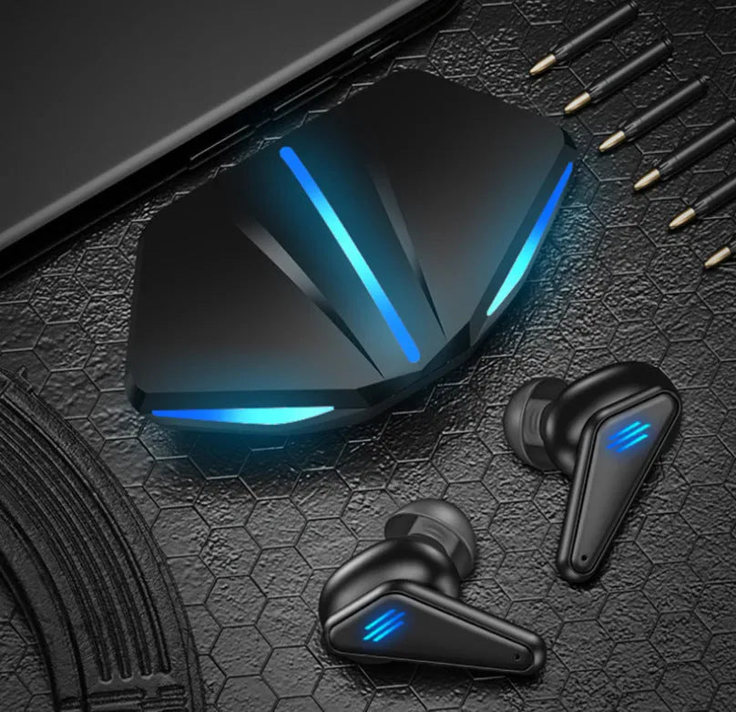 Blue Private Model K55 wireless Bluetooth gaming headset with earplug design and TWS technology