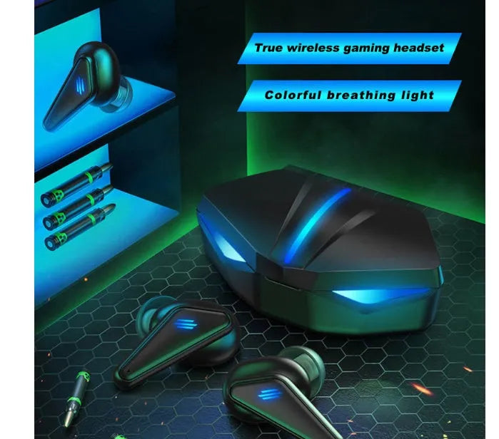 Blue Private Model K55 wireless Bluetooth gaming headset with earplug design and TWS technology