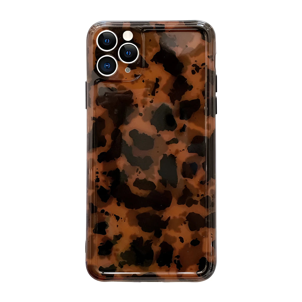 Retro amber leopard print soft rubber iPhone case with all-wrapped edges and reserved lanyard hole