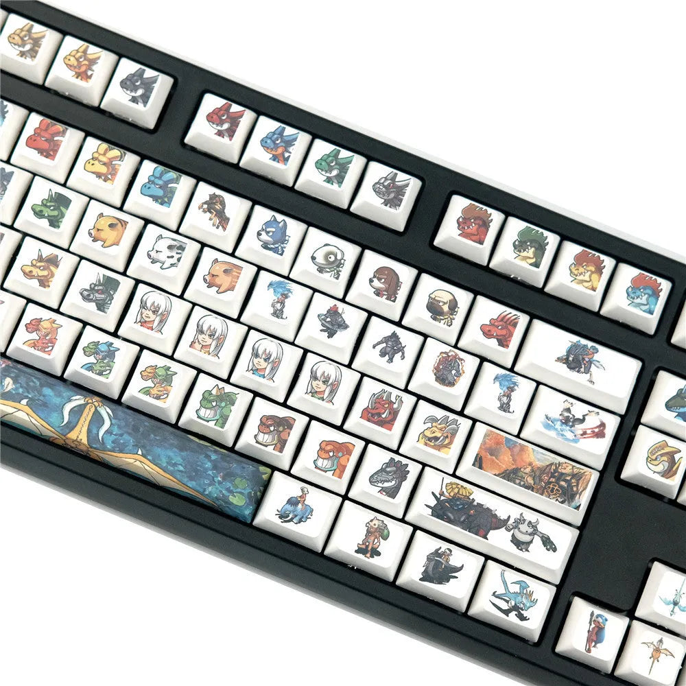 Xda profile mechanical keyboard keycaps with colourful cartoon monster sublimation printing