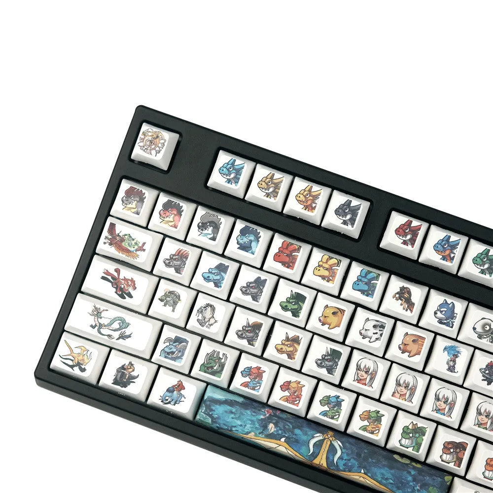 Xda profile mechanical keyboard keycaps with colourful cartoon monster sublimation printing