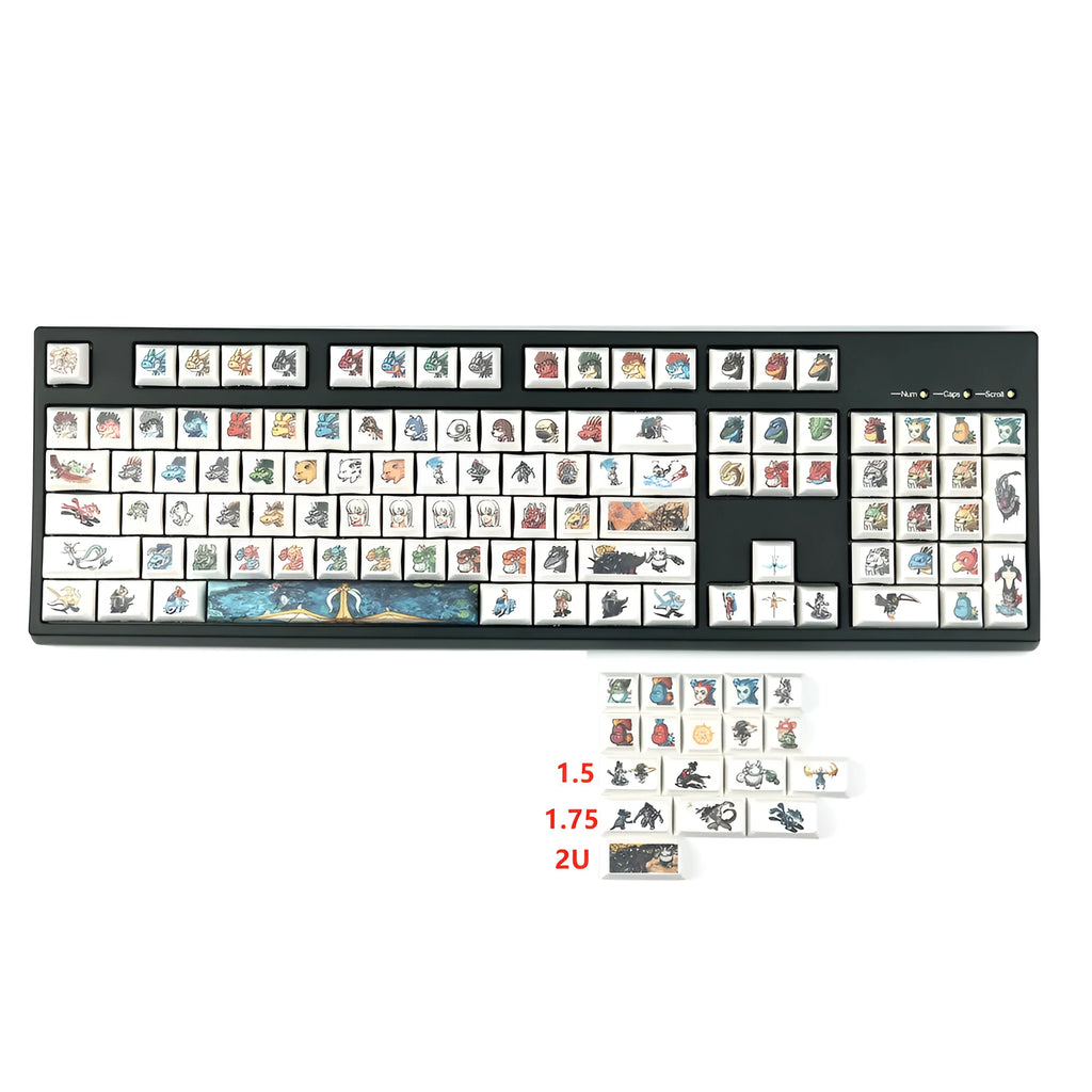 Xda profile mechanical keyboard keycaps with colourful cartoon monster sublimation printing