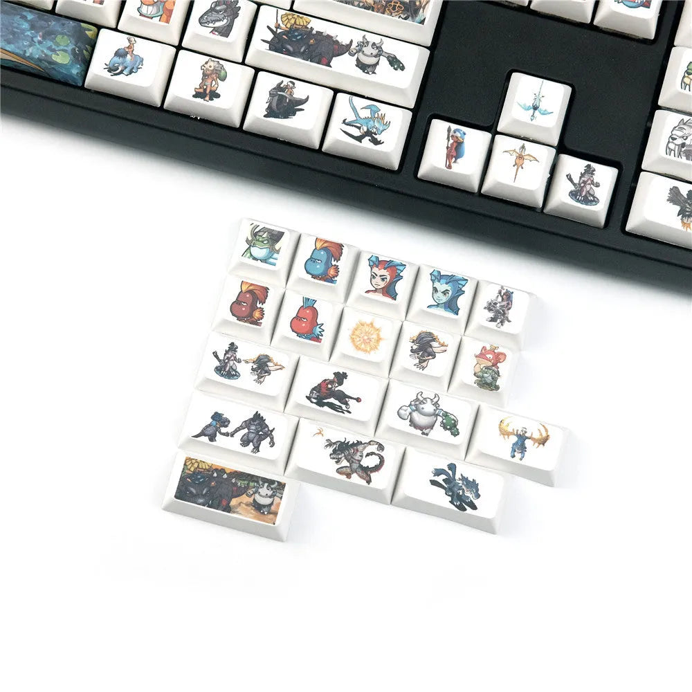 Xda profile mechanical keyboard keycaps with colourful cartoon monster sublimation printing