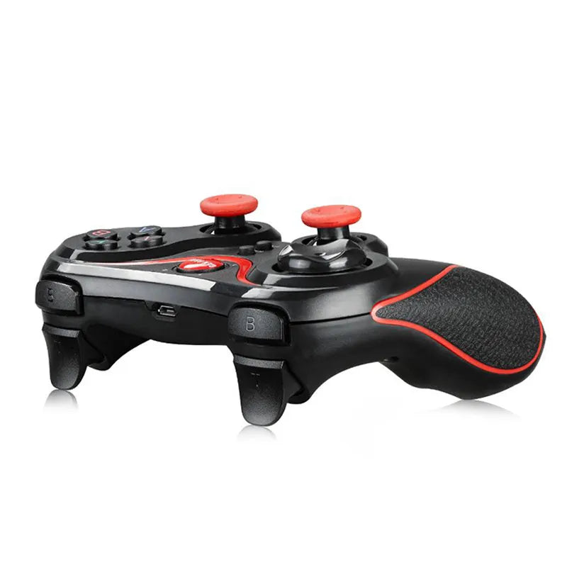 Black wireless Bluetooth gamepad for Android and iOS mobile gaming