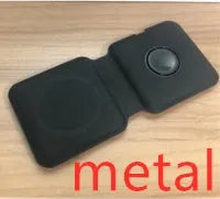 White foldable magnetic wireless charging dock showing dual-device support and adjustable angle.
