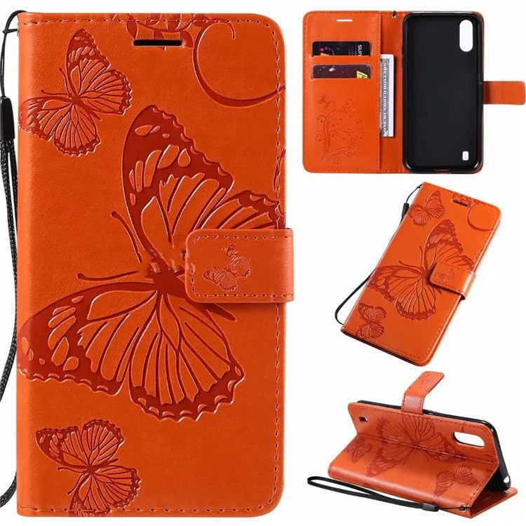 Xiaomi Butterfly wallet mobile phone case in multiple solid colours showing front and back views.
