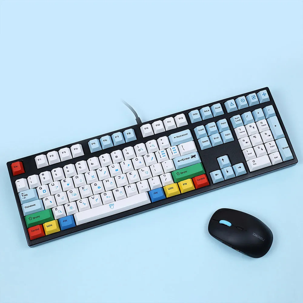 PS controller-themed mechanical keyboard keycaps with blue and white sublimation design