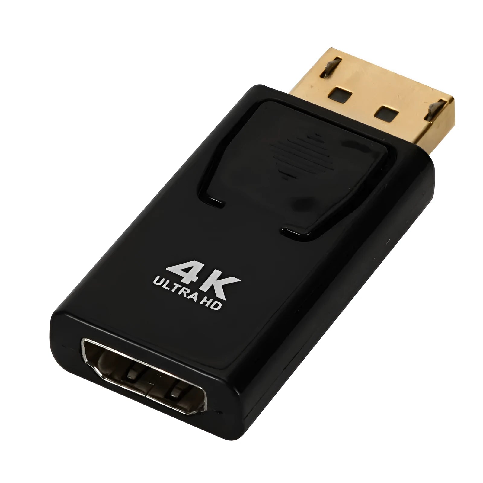 Black DisplayPort to HDMI adapter cable for 4K video transmission between computers and displays