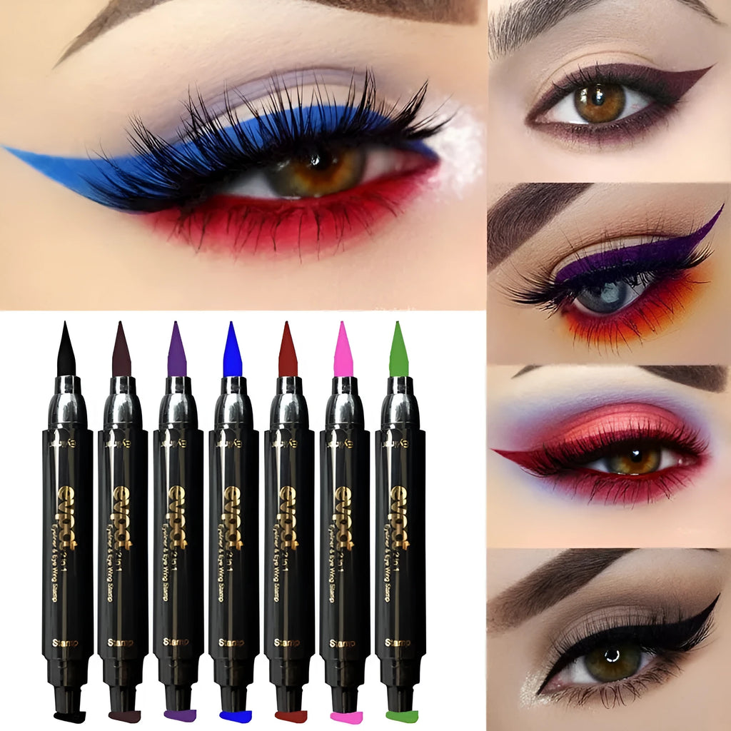 Evpct double colour seal eyeliner pen 15.5g in brown, green, pink, purple, blue, red, and black shades