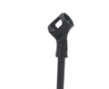 Black steel desktop microphone bracket with triangular design and plastic clip