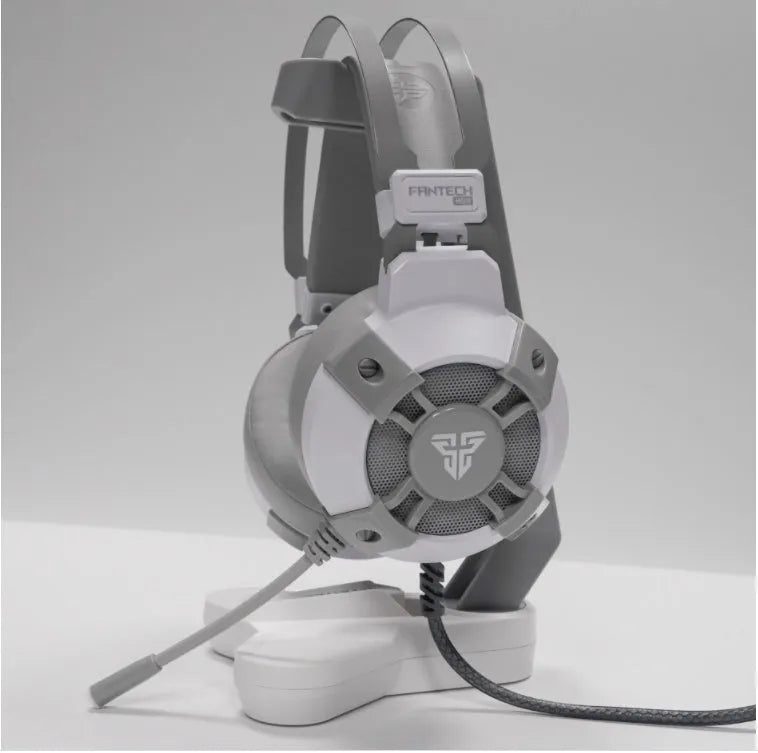 Black FANTECH HG11 gaming headset with microphone, RGB lights, and USB cable