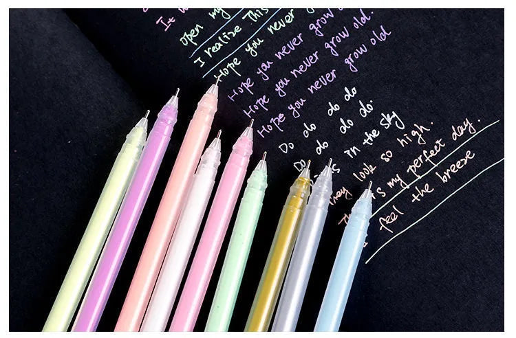 9 colour highlighter pen set in cute Korean style with needle tube tip and plastic barrel
