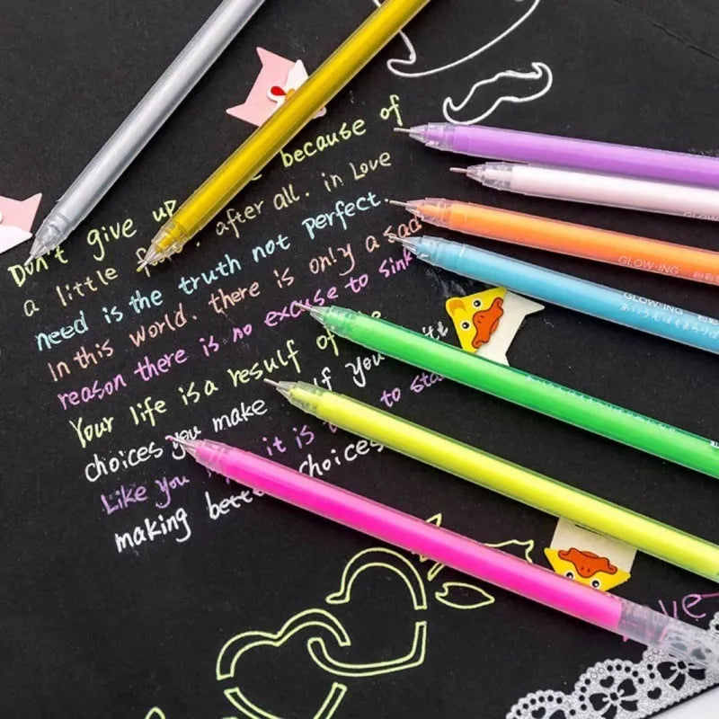 9 colour highlighter pen set in cute Korean style with needle tube tip and plastic barrel