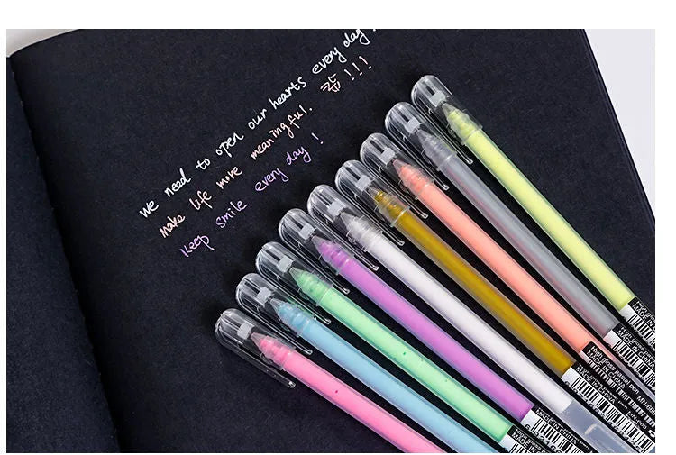 9 colour highlighter pen set in cute Korean style with needle tube tip and plastic barrel