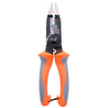 Orange 8-inch multifunctional electrician's pliers with tool steel clamp head and wire stripping capability