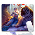 Custom printed rubber mouse pad with cloth surface showing pattern options A through H