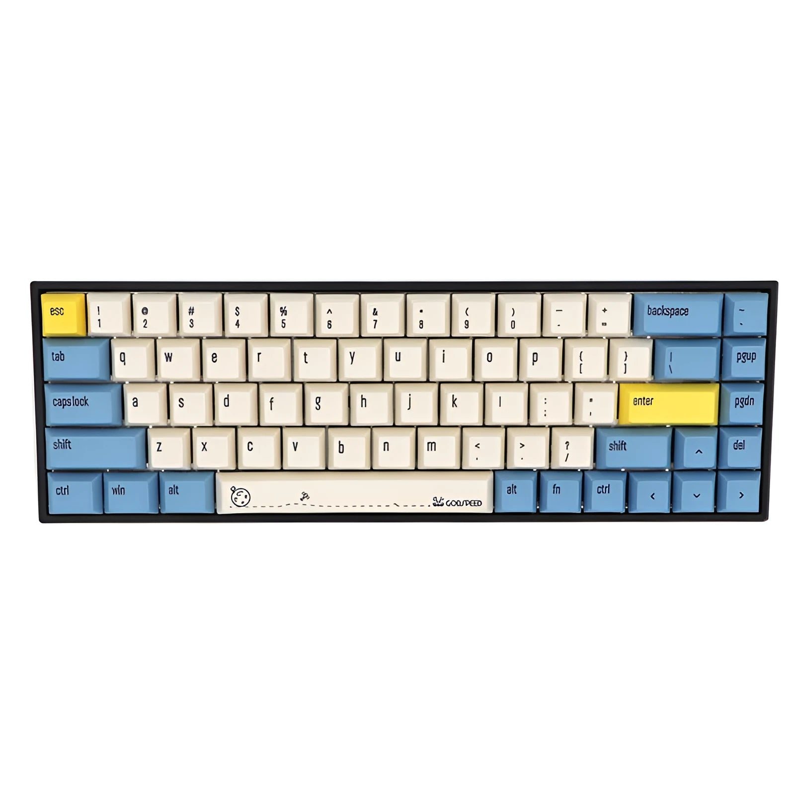 Set of PBT plastic replacement keycaps for a 68-key mechanical keyboard in various colours.