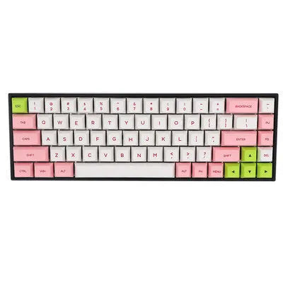 Set of PBT plastic replacement keycaps for a 68-key mechanical keyboard in various colours.