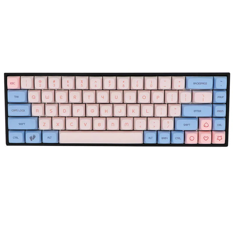 Set of PBT plastic replacement keycaps for a 68-key mechanical keyboard in various colours.