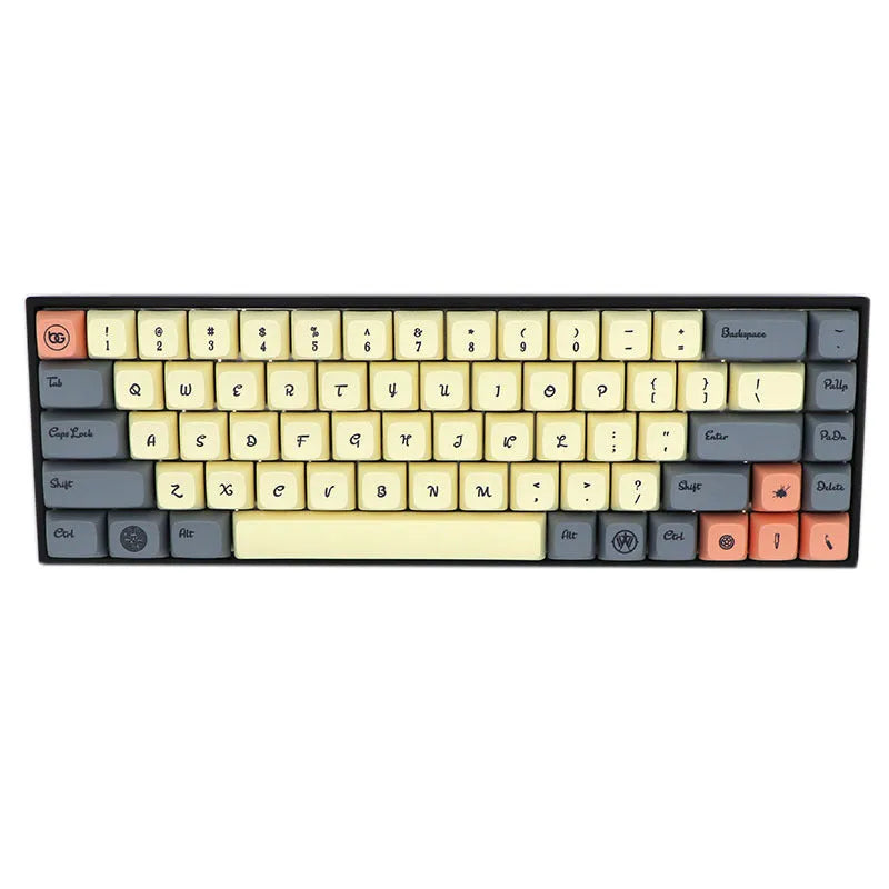 Set of PBT plastic replacement keycaps for a 68-key mechanical keyboard in various colours.