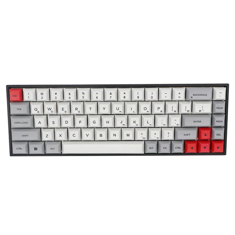 Set of PBT plastic replacement keycaps for a 68-key mechanical keyboard in various colours.