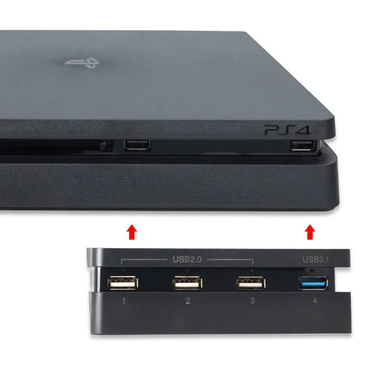 Black PS4 Slim USB hub extender with 2.0 and 3.0 ports for console peripheral expansion