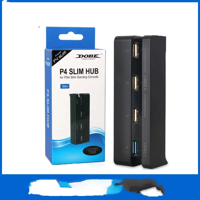 Black PS4 Slim USB hub extender with 2.0 and 3.0 ports for console peripheral expansion