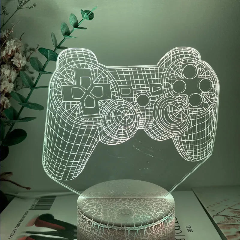 Creative gamepad-shaped 3DLED desk lamp with acrylic shade on an ABS base.
