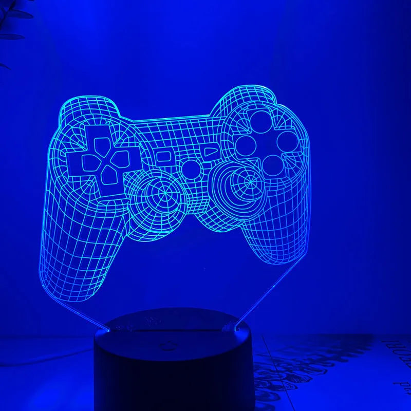 Creative gamepad-shaped 3DLED desk lamp with acrylic shade on an ABS base.