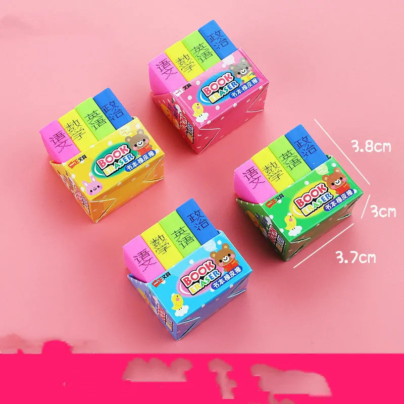 Cartoon book eraser set in large and small size options for students and kindergarten prizes.