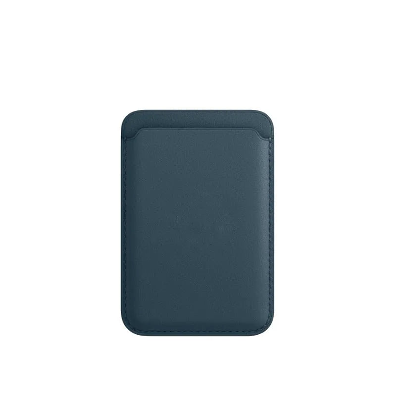 Black PU leather iPhone case with a magnetic card holder slot on the back.