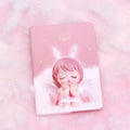 Pink Flower Fairy handbook notepad with PU leather cover, showing writing paper pages.