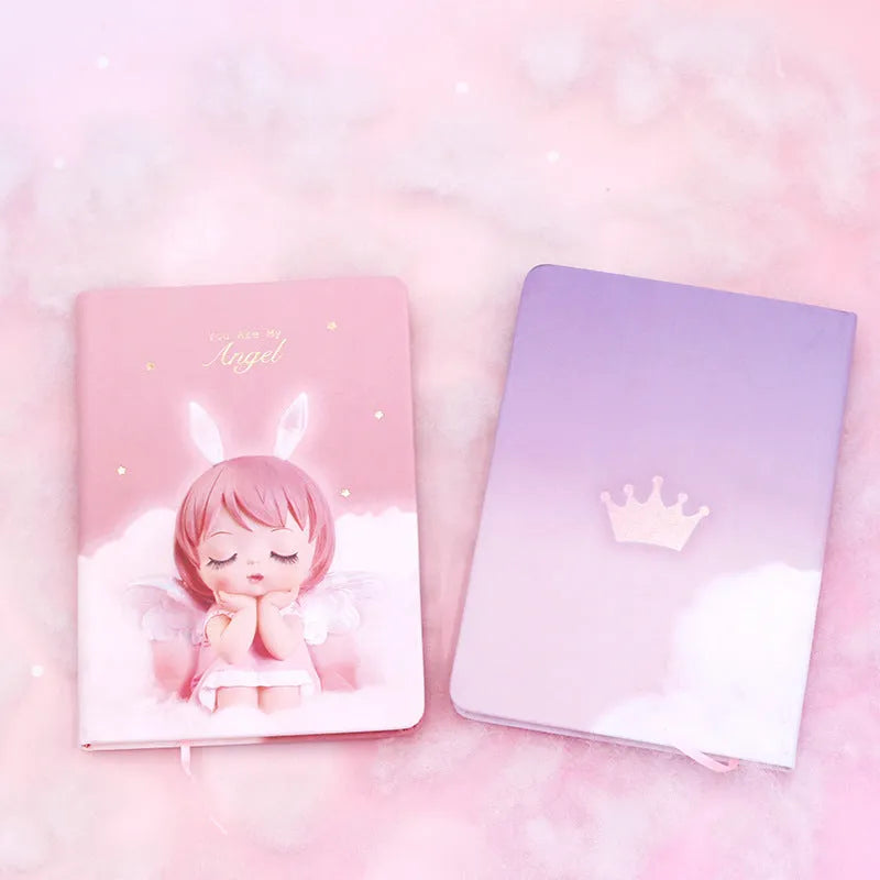 Pink Flower Fairy handbook notepad with PU leather cover, showing writing paper pages.