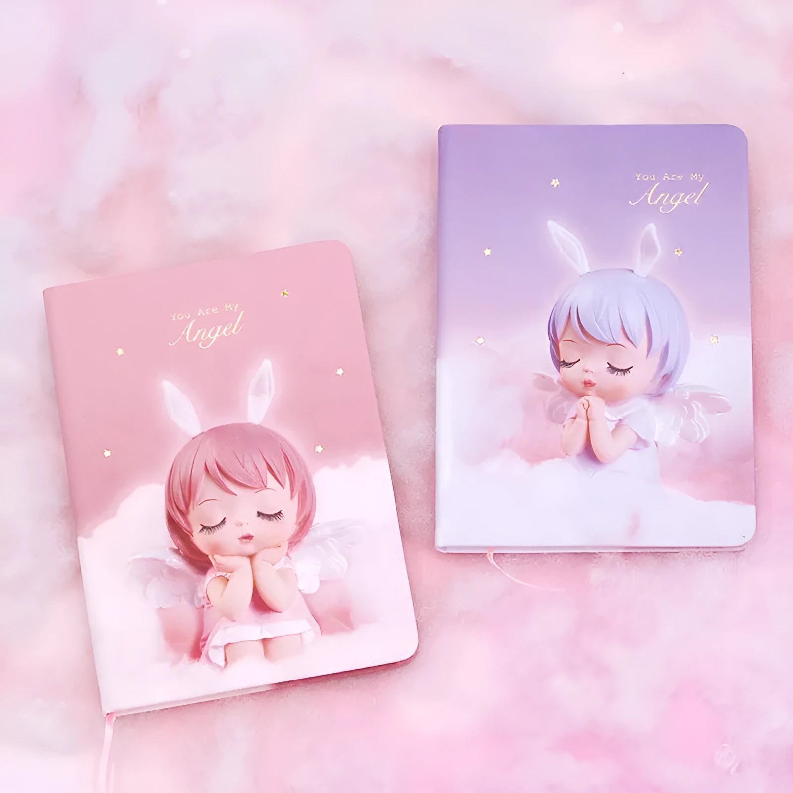 Pink Flower Fairy handbook notepad with PU leather cover, showing writing paper pages.